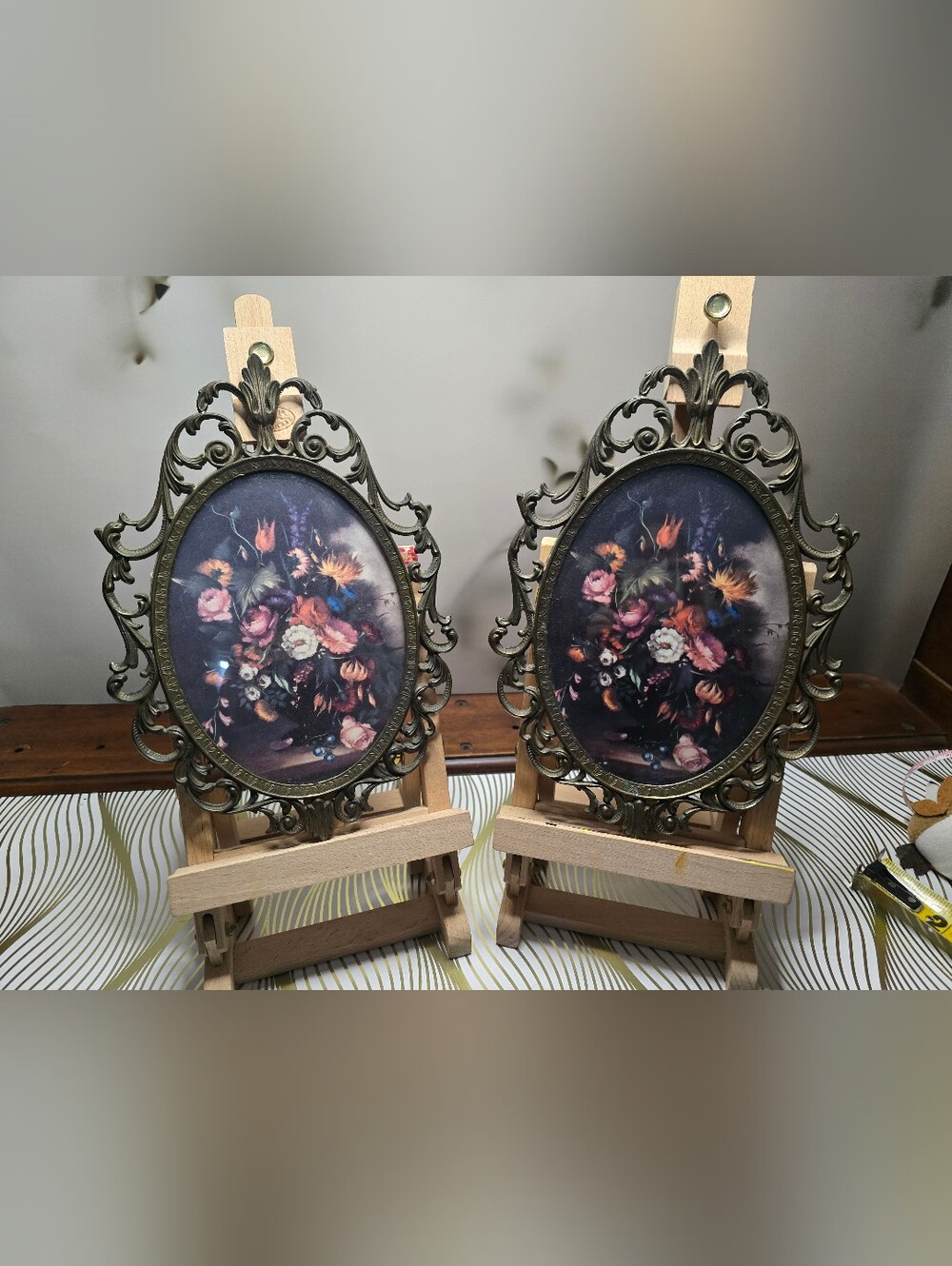 ITALY Ornate Brass Italian Floral Wall Art Prints - Pair of 2